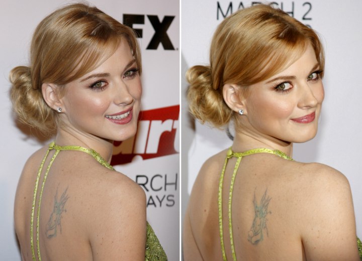 Alexandra Breckenridge wearing her hair in a loose updo. 