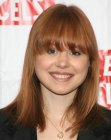 Alison Pill's long and easy to manage haircut with below the eyebrows bangs