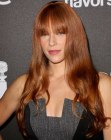 Rehead Amanda Righetti's long hair with bangs and curled hair ends