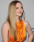 Amanda Seyfried sporting very long sleek hair with razored edns