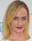 Amber Valletta's casual just above the shoulders hairstyle with long side bangs