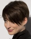 Anne Hathaway with her hair cut in a short pixie