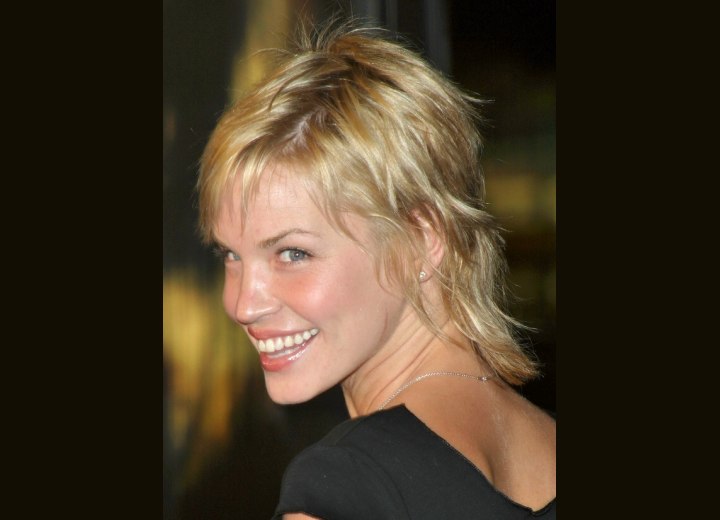 side view of Ashley Scott's short choppy haircut