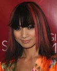 Bai Ling's black Asian hair with bangs and pink streaks