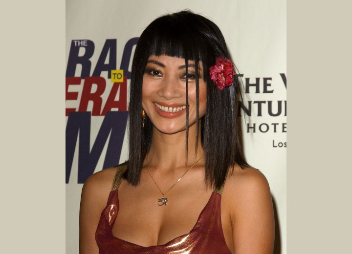Bai Ling with her hair cut into a long blunt bob