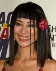 Asian actress Bai Ling's long blunt cut bob with super straight short bangs