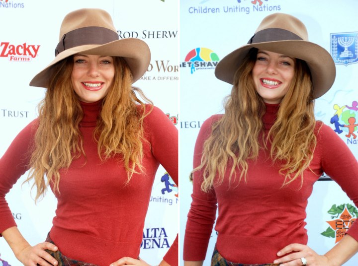 Bijou Phillips with long hair and wearing a hat
