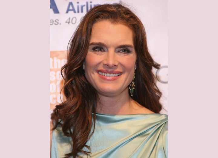 Brooke Shields with a long below her shoulders hairstyle
