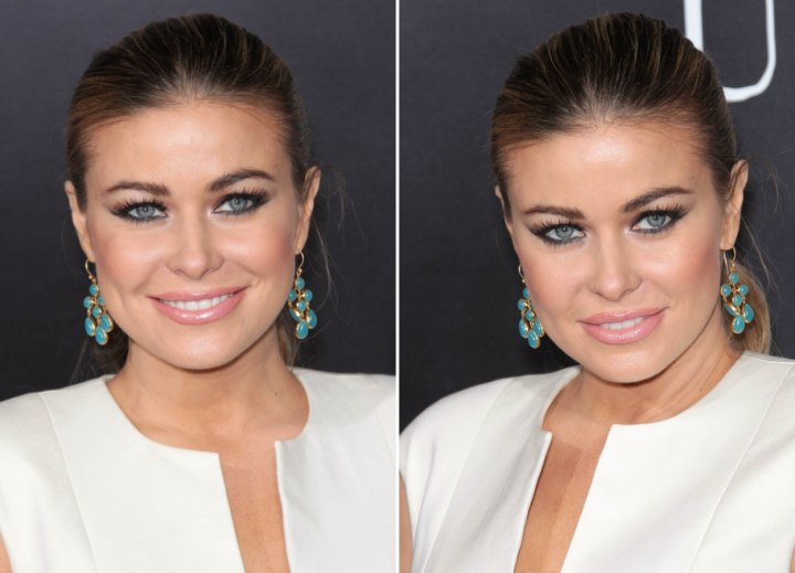Carmen Electra with her hair drawn back into a ponytail