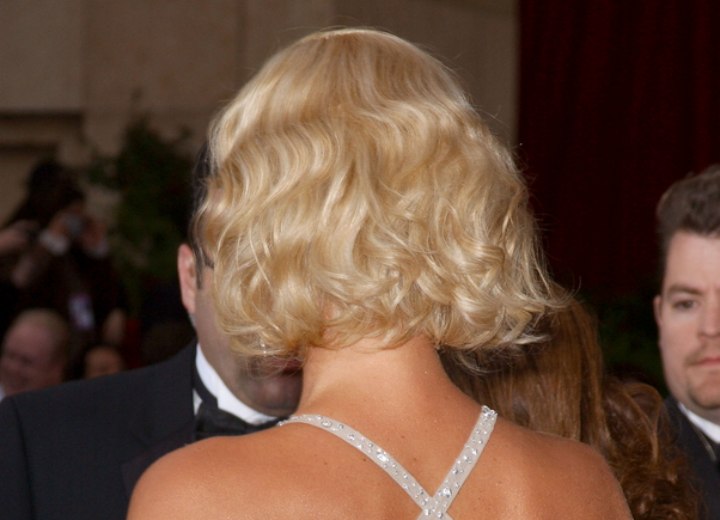Back view of Charlize Theron's wavy bob hairstyle