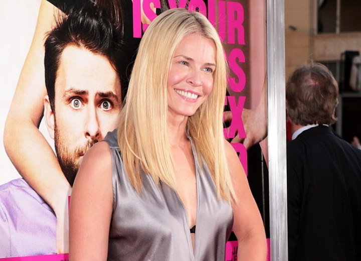 Chelsea Handler's long blonde hairstyle