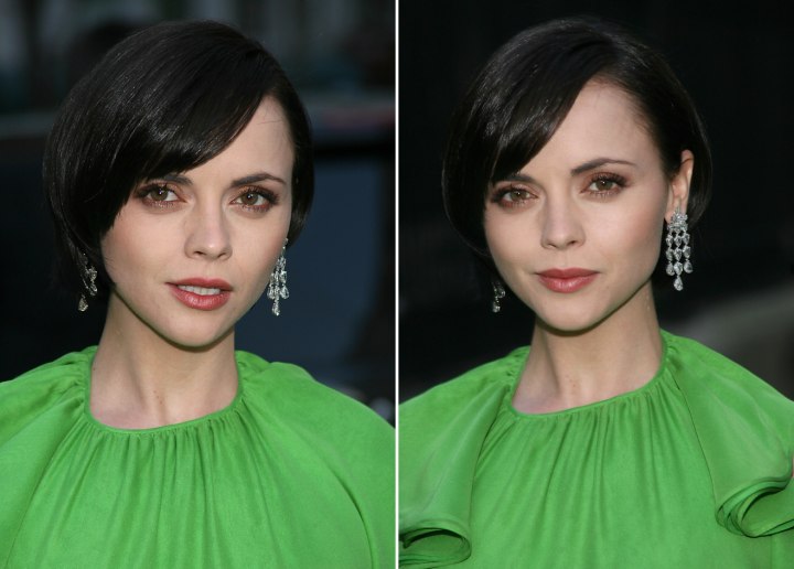 Christina Ricci with a smooth short bob haircut