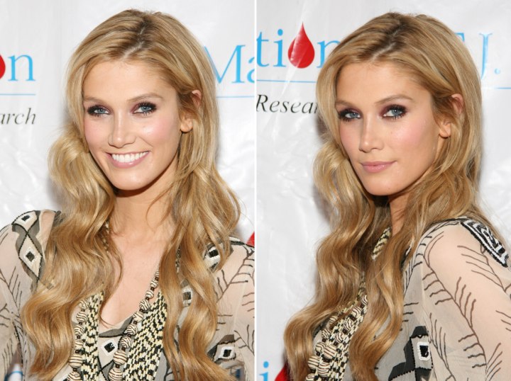 Delta Goodrem's long feminine hairstyle