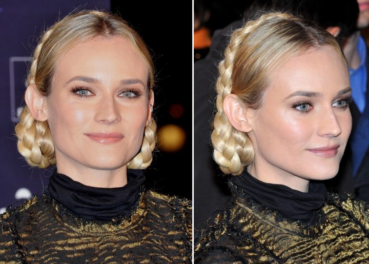 Diane Kruger wearing a festive braided hairstyle