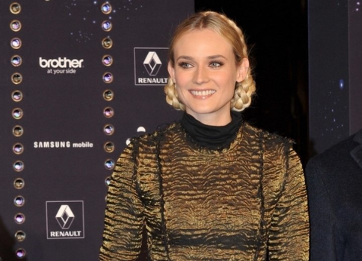 Diane Kruger - gold crushed fabric dress and shiny turtleneck