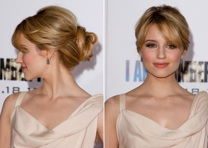 Dianna Agron wearing her hair in an updo with a knot