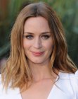 Emily Blunt's long same-length haircut that frames her face