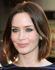 Emily Blunt with her hair in a neck length bob with an angled cutting line