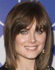 Emily Deschanel's neck length bob with slithered sides and bangs