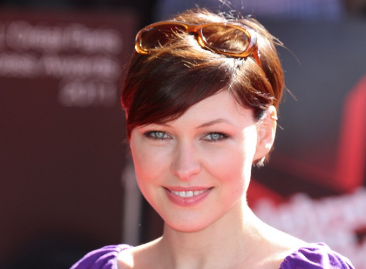 Emma Willis wearing her hair in a pixie cut