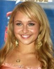 Hayden Panettiere sporting long hair with layers and diagonal bangs