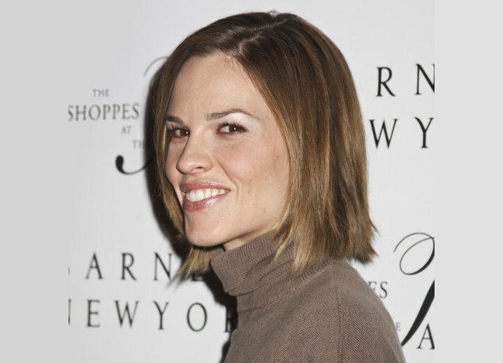 Hilary Swank with her hair in a one length bob