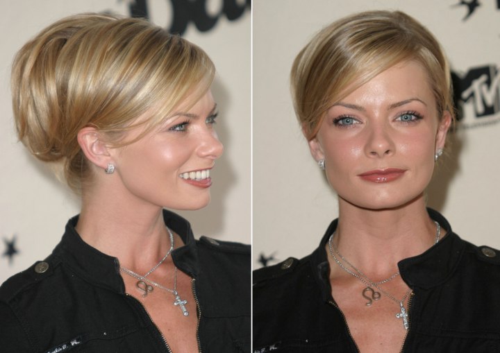 Jaime Pressly wearing her hair up and tucked under in the back