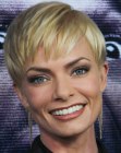 Jaime Pressly's very short pixie hairstyle with the hair cut up and over the ears