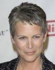 Jamie Lee Curtis sporting short silver hair