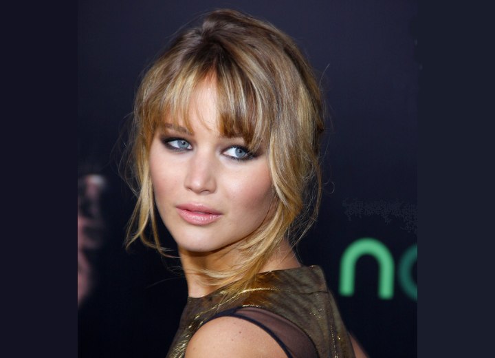 Jennifer Lawrence - Upstyle with playful bangs
