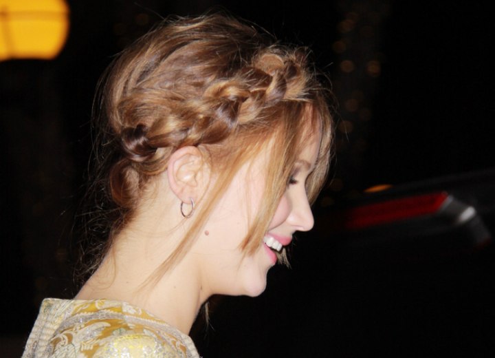 Jennifer Lawrence wearing her hair in a braided up-style