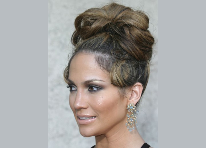 Jennifer Lopez with her hair styled up high