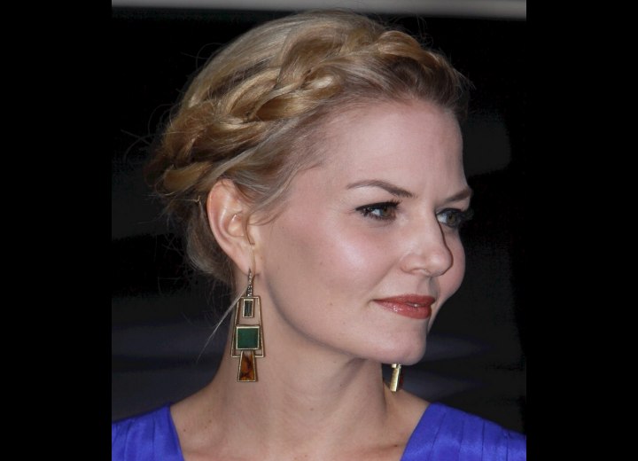 Jennifer Morrison with her hair in a wrap-around braid