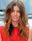 Jessica Biel's long brown hair with blonde streaks