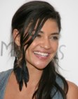 Jessica Szohr wearing her hair in a ponytail and pulled to one side