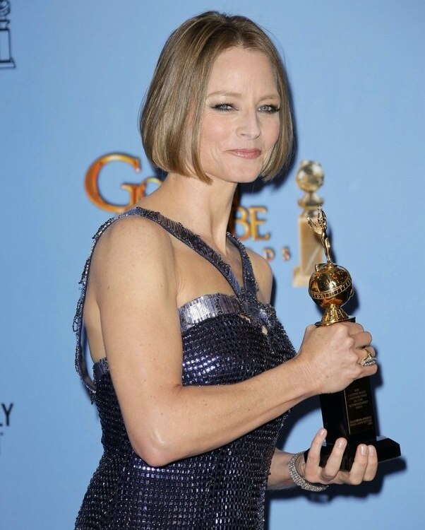 Jodie Foster's chin-length bob with smooth styling and a 