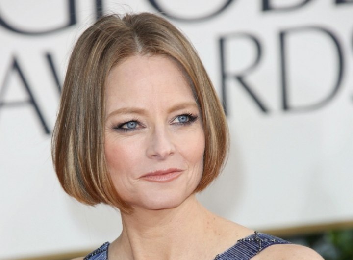 Jodie Foster sporting a short center parted bob