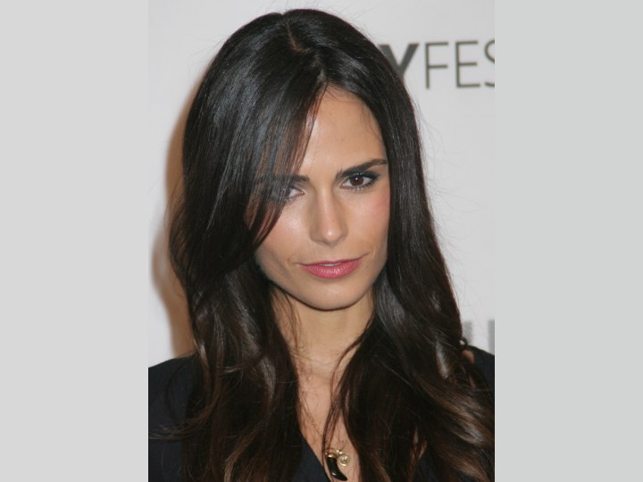 Jordana Brewster's long straight hairstyle with a high shine factor