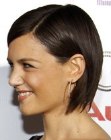 Katie Holmes with her bob styled behind her ears