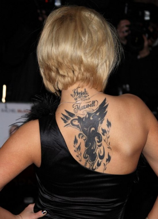 Kerry Katona's tattoo and her below the chin bob with a 