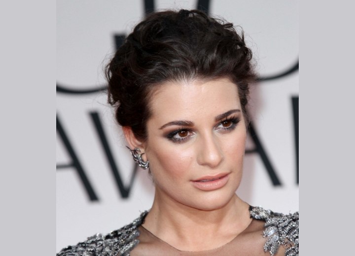 Lea Michele wearing her hair in a simple up-style