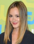 Leighton Meester's multi-toned long hair styled for silky straightness