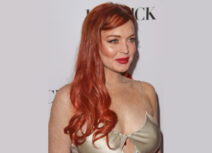 Lindsay Lohan's long red hair with curls