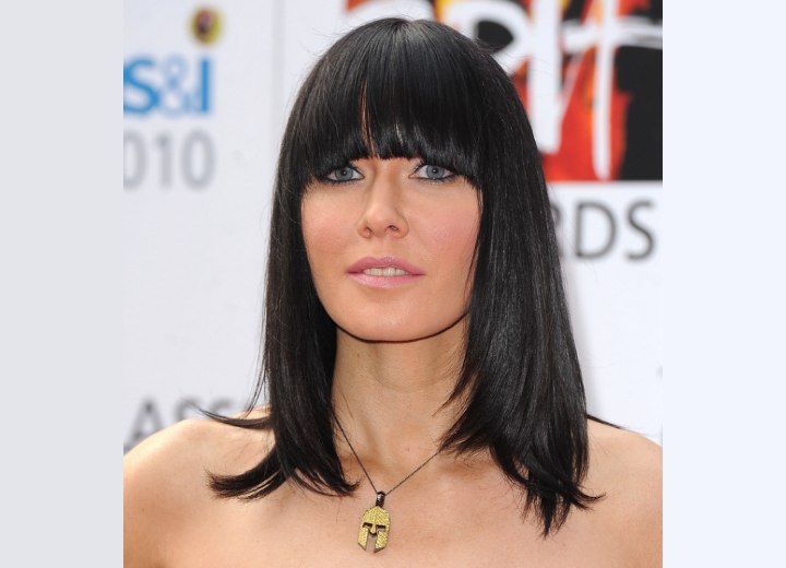 Linzi Stoppard's hair with fashionable long bangs