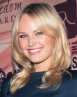 Malin Akerman's long hairstyle with layers and loose curls upon the ends