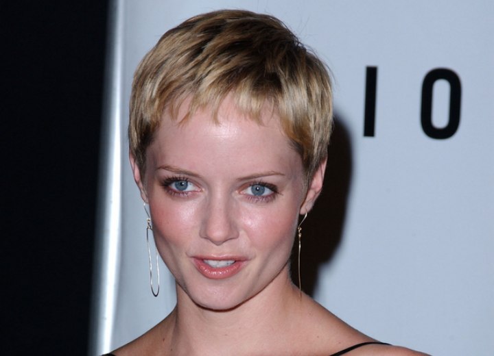 Marley Shelton wearing an all-over short hairstyle
