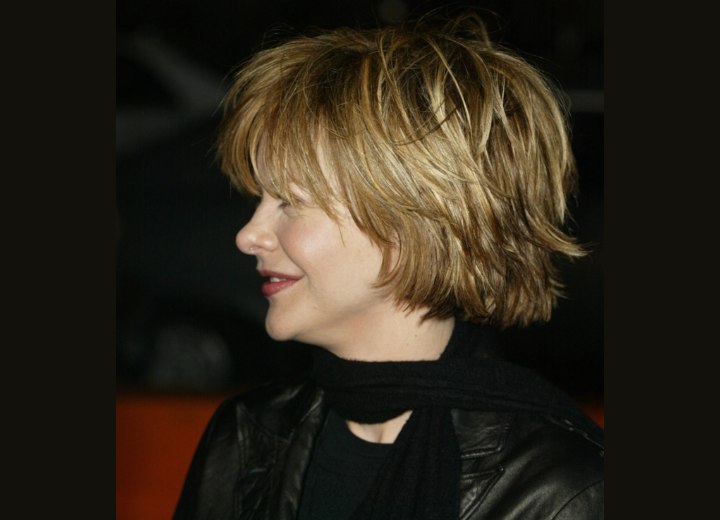 Side view of Meg Ryan's short hairstyle