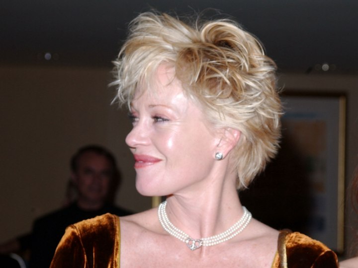 Melanie Griffith's short wispy hairstyle