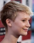 Celebrity Mia Wasikowska wearing her hair very short in a pixie cut