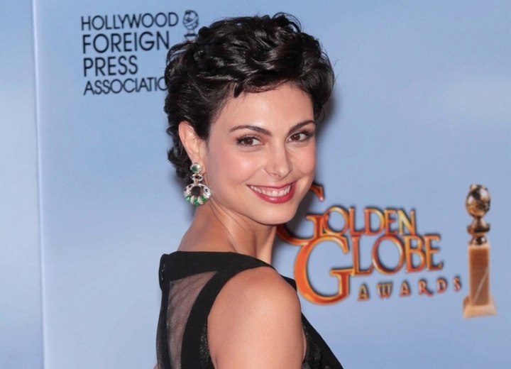 Morena Baccarin wearing her hair very short with curls